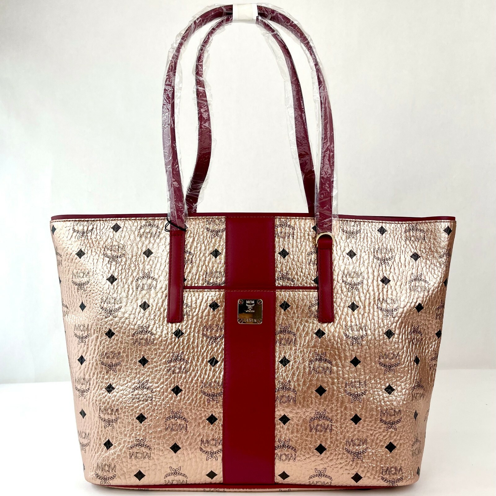 $780 MCM Champagne Gold Monogram Visetos Canvas Medium Tote Bag MWPBAFO01TC001