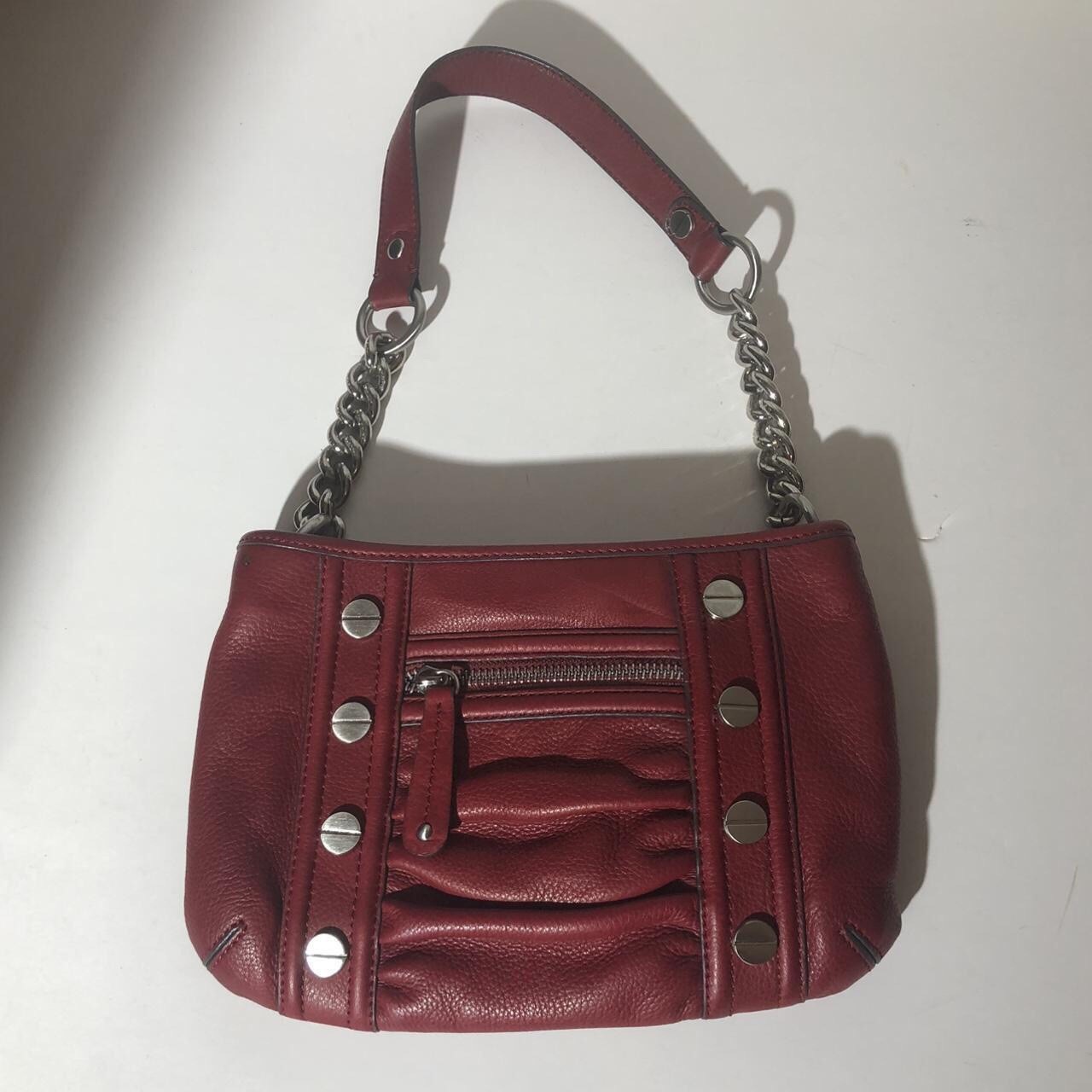 Vintage B. Makosky Red Silver Genuine Leather Shoulder Bag Small 11 in X 7 in