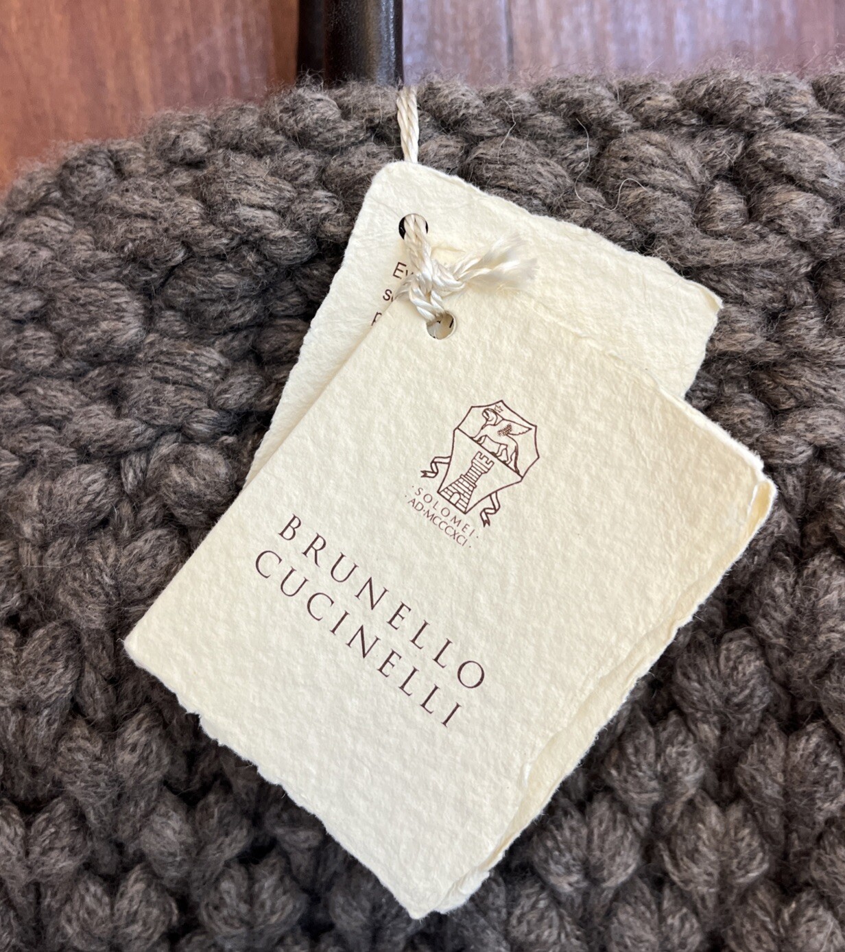 Brunello Cucinelli Cashmere Knitted Purse Leather Handles Drawstring Closure
