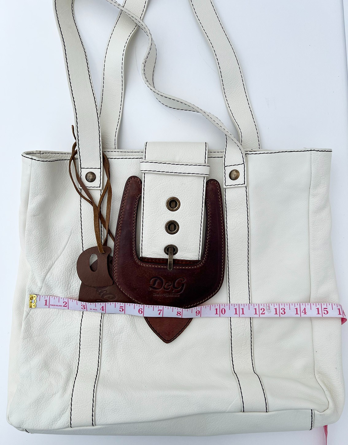 Authentic D&G Dolce Gabbana White Leather Tote Bag Western Equestrian Y2K