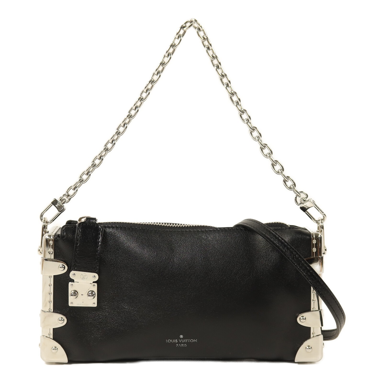 LOUIS VUITTON LV SHW Slim Trunk 2 Way Chain Shoulder Bag M25445 Calfskin Black