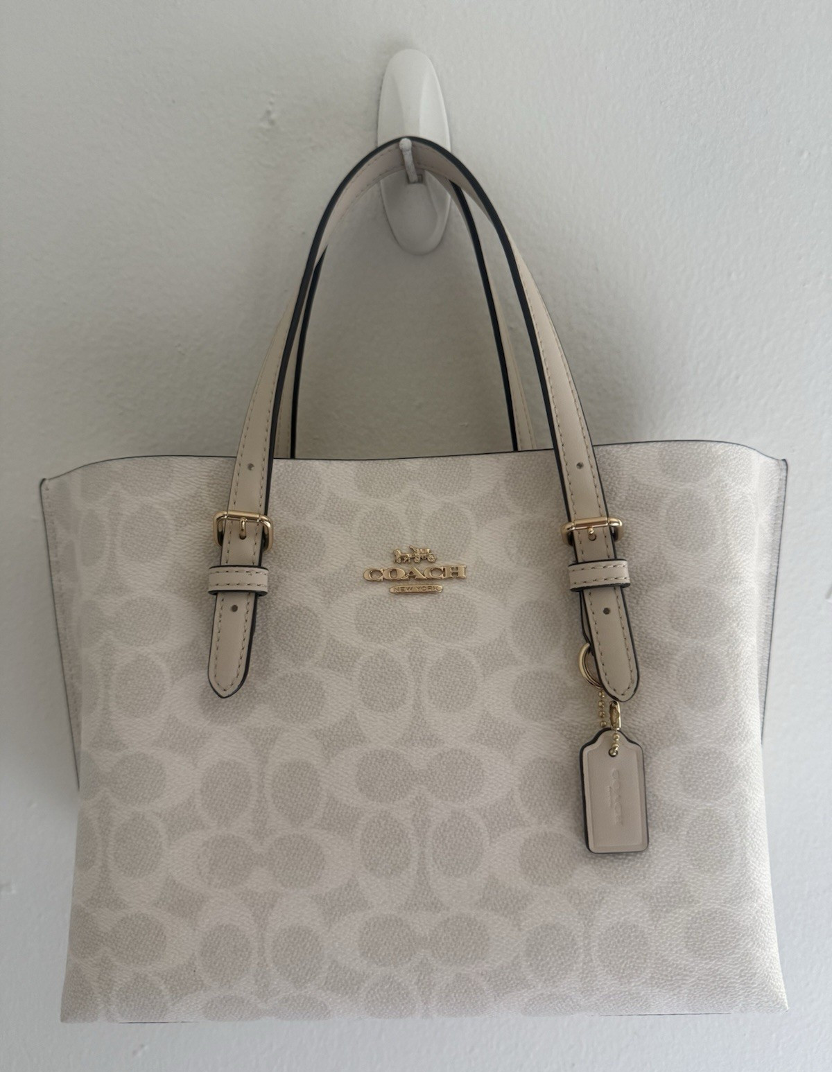 Coach Women’s Medium Signature Satchel White/Chalk Gold Hardware Zip Det Strap
