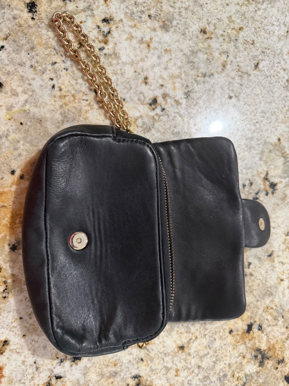 HENRI BENDEL Black Leather Quilted Flap Wristlet Clutch Bag