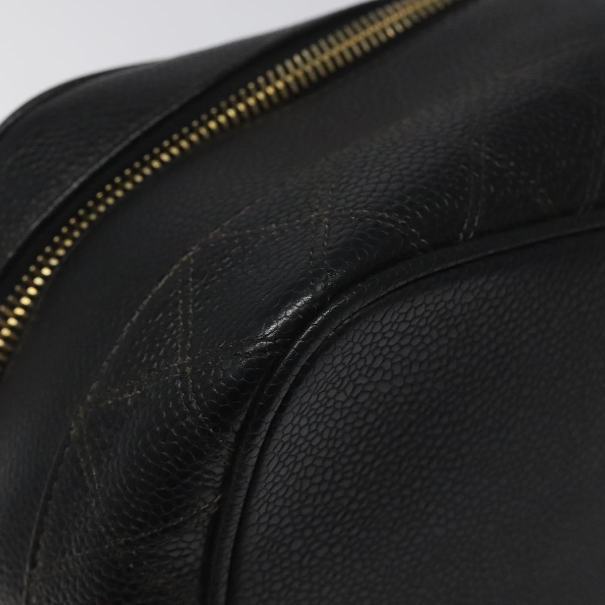 CHANEL Bicolore Vanity Hand Bag Grained Calf Skin Black CC Auth yb789