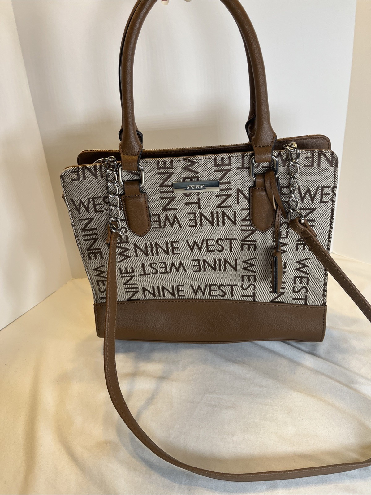 Nine West Brown Crossbody Purse Small Tote Faux Leather 11.5x10x4.5 Inches