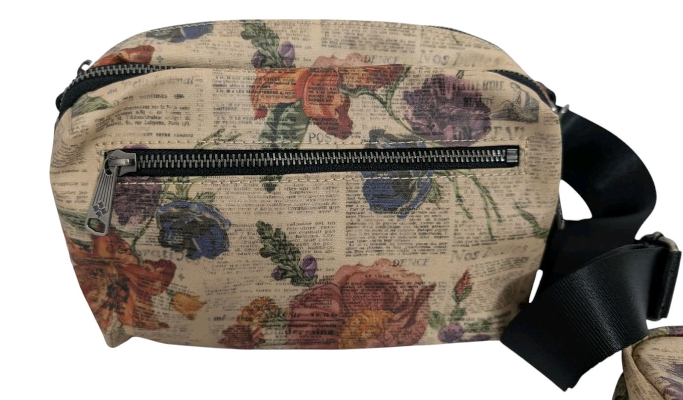 Patricia Nash Piper Coated Canvas Crossbody W/ Pouch-Parisian Newspaper-NWT-$199