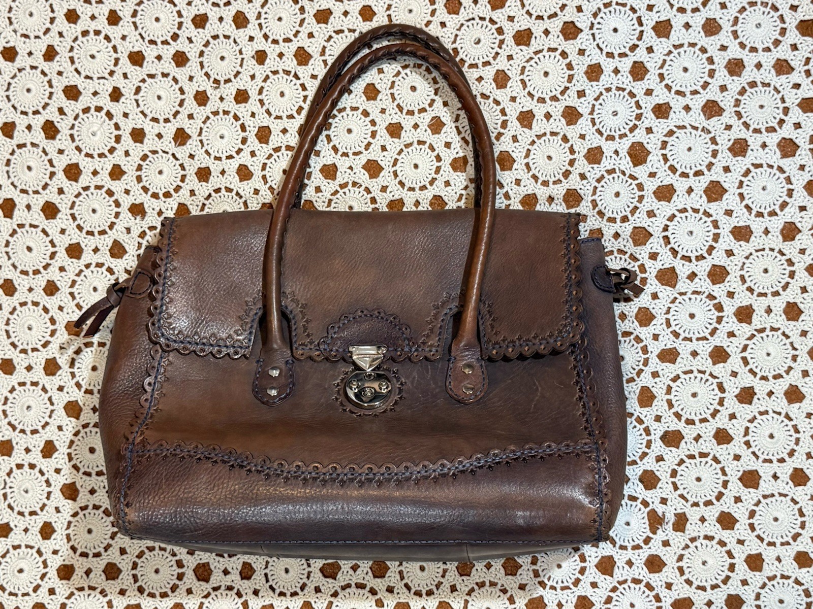 Isabella Fiore Catherine Casablanca Brown Leather Satchel Bag Purse Classic Work