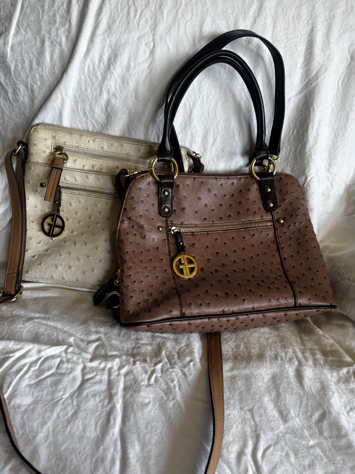 Giani Bernini Women’s Embossed Faux Ostrich Shoulder Bag Purse Pair