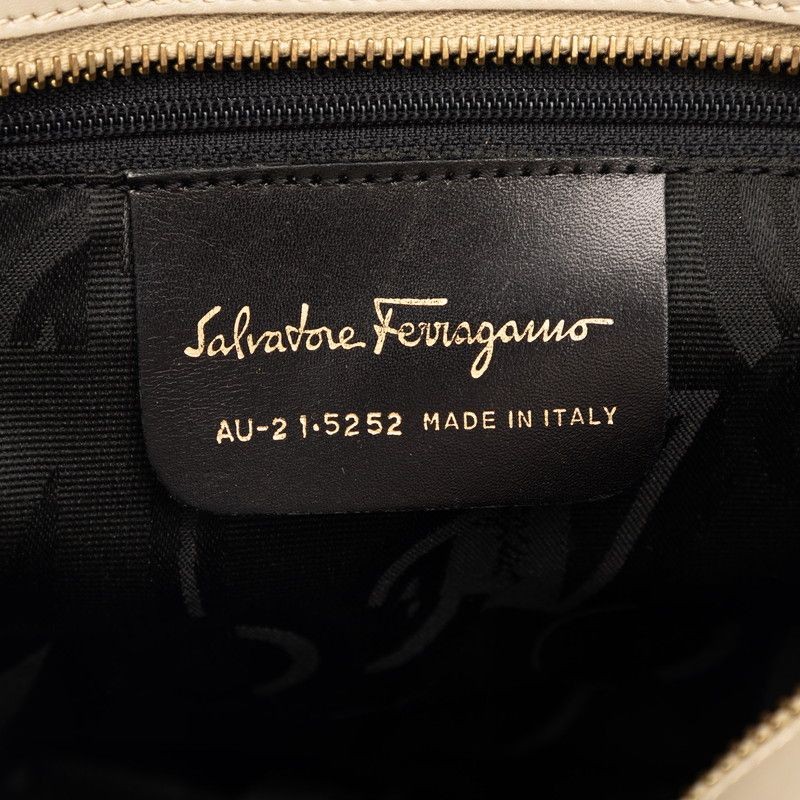 Authentic Salvatore Ferragamo Beige Canvas Leather Tiered Shoulder Bag 28cm x 24