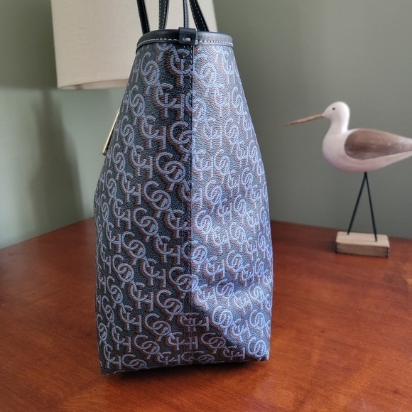 Coach CF342 City Tote Navy Blue Monogram Signature Canvas Leather NWT