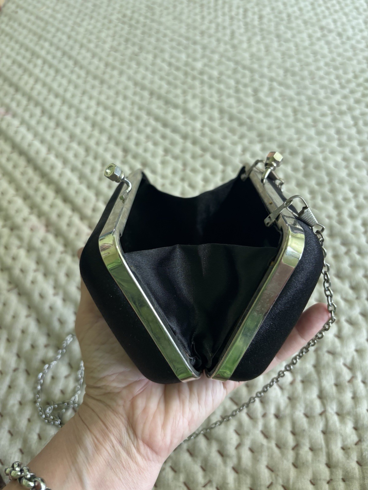Bijoux Terner Black Small Rectangle Frame Clutch Clasp, Silver Chain Strap