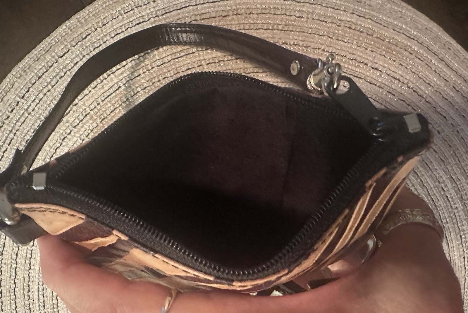 Pier 1 Zebra Print Leather Wristlet & Mirror Compact Set Made in India NWT