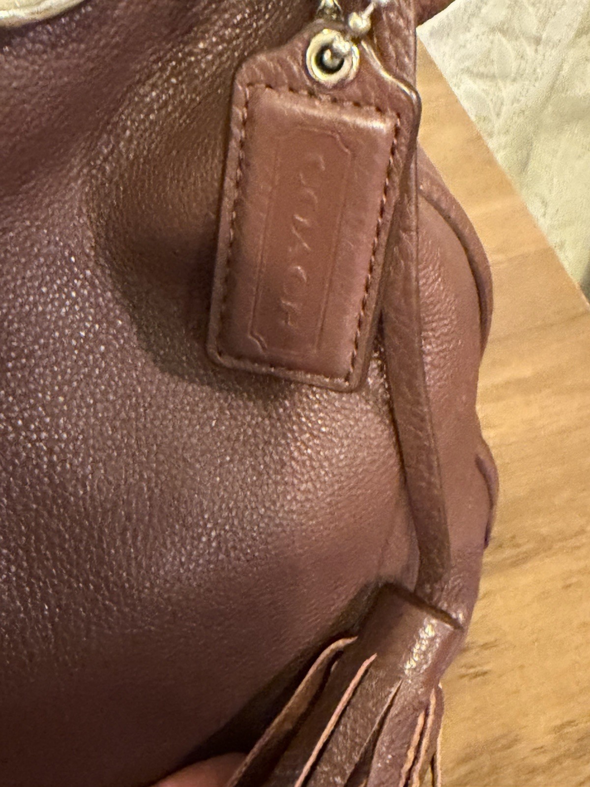 Coach F28030 Madison Pebbled Leather Maggie Hobo Shoulder Bag Mahogany Brown