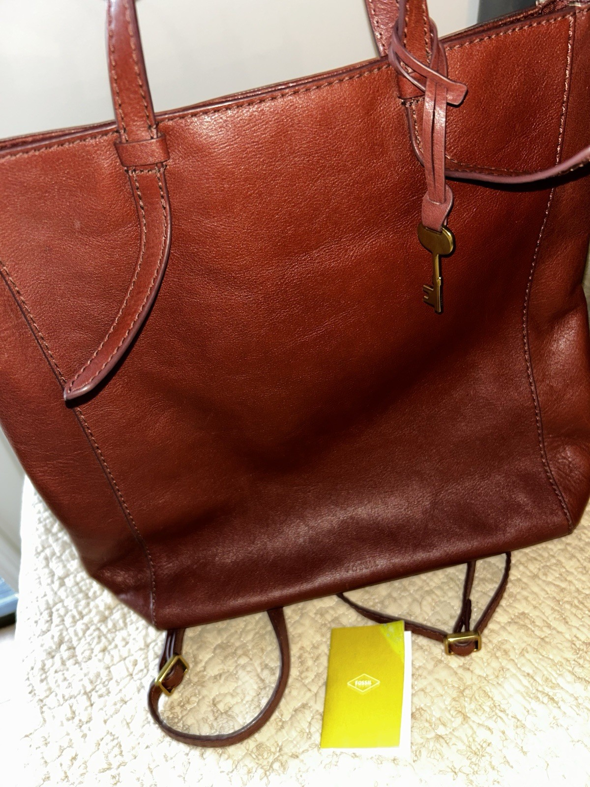 Fossil Burgundy-Brown Leather , Top Handle Strap and Backpack, Large
