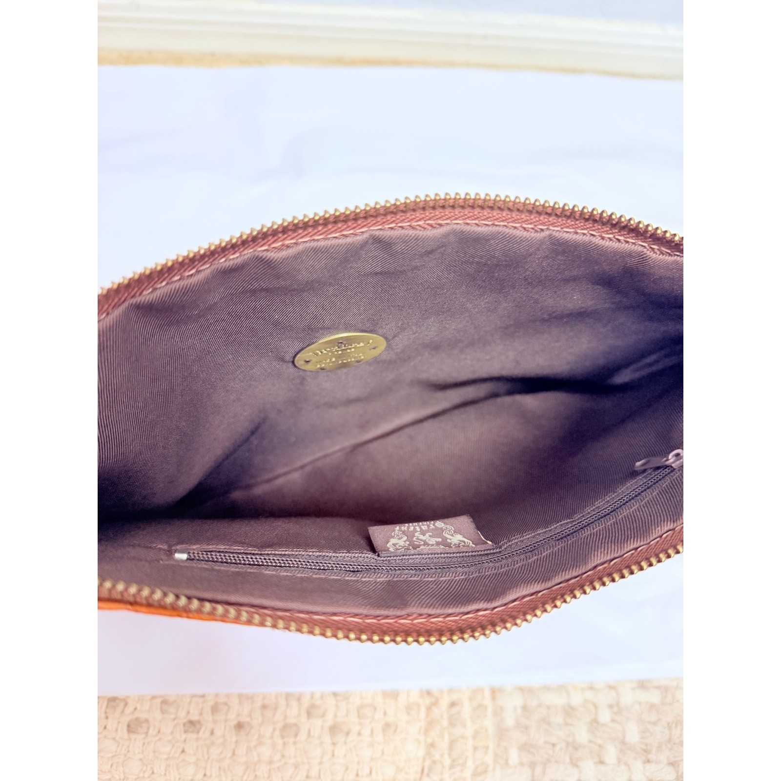 Pratesi Firenze Brown Quilted Leather Wristlet Clutch Bag Made in Italy Cognac