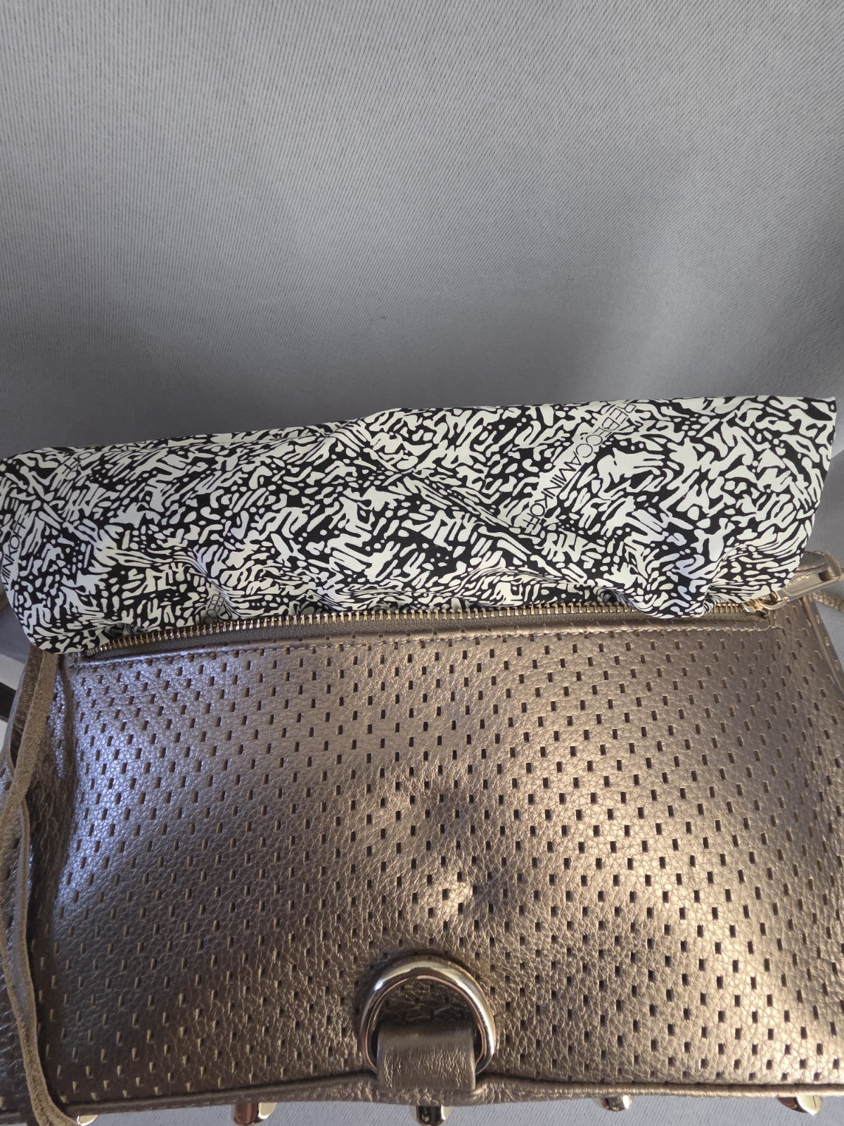 New Rebecca Minkoff MAC Bronze Perforated Leather Crossbody Chain Strap Bag $325