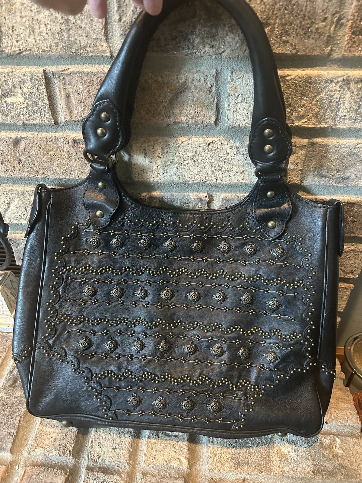 Isabella Fiore Black Leather Studded Shoulder Bag