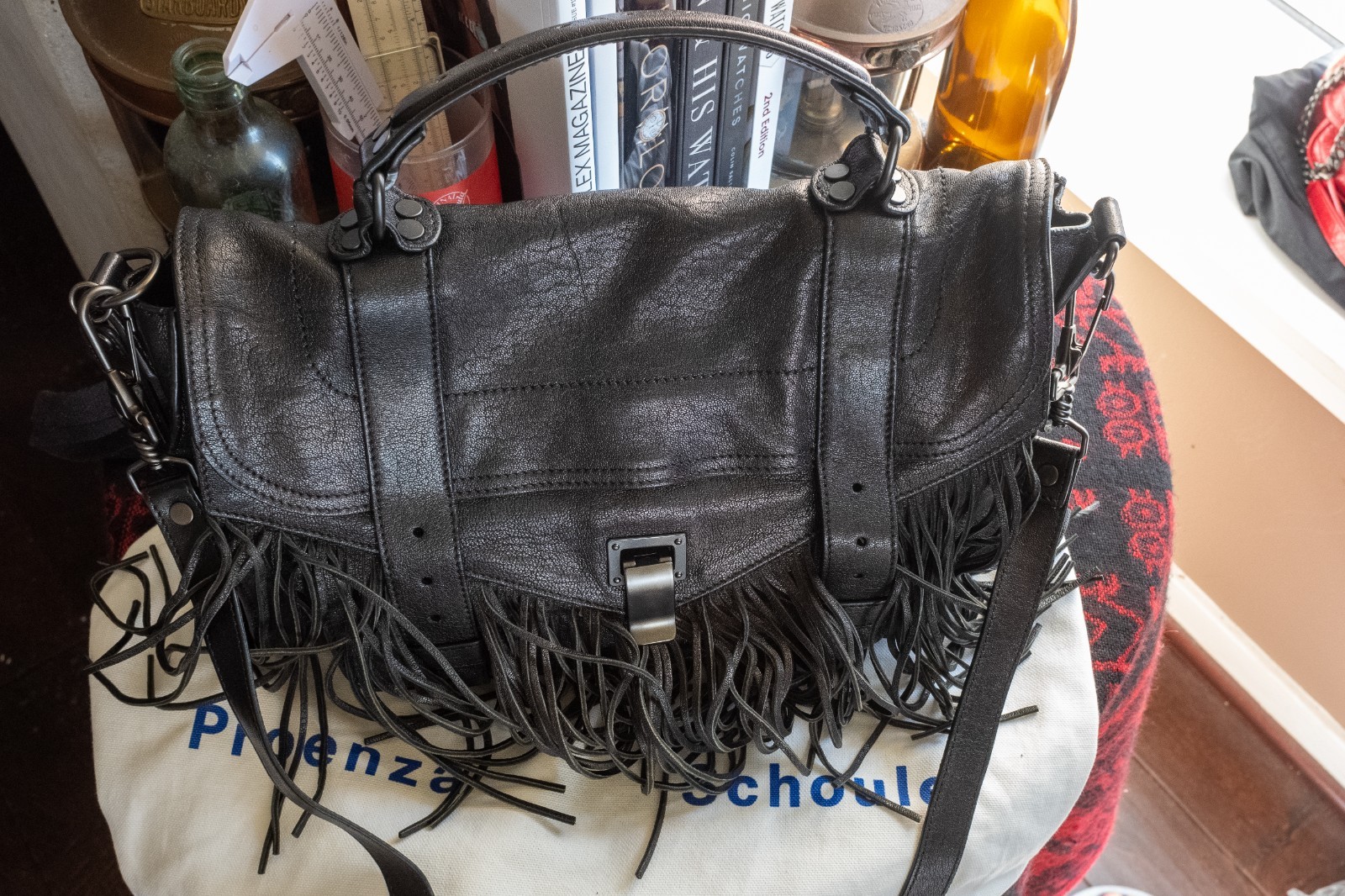 Proenza Schouler PS1 – Black Leather Fringe – Shoulder Bag Messenger Satchel