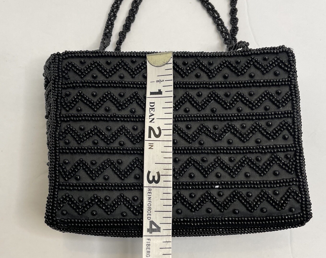 Vintage Valerie Stevens Y2K Black Beaded Silk Satin Mini Handbag Evening Bag