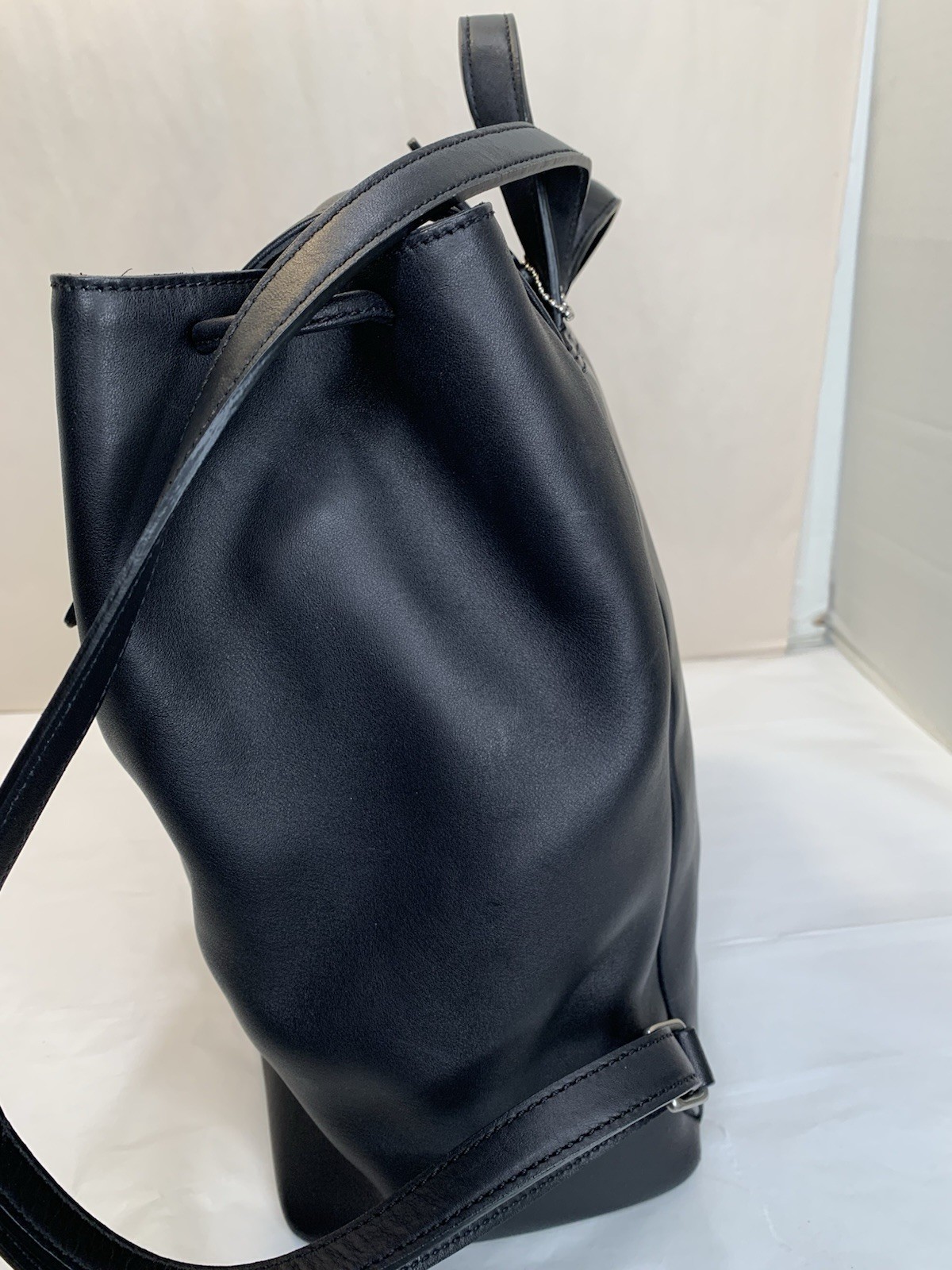 Vtg Coach Legacy West Hampton Drawstring Backpack M20-9827 Black Leather 12H10x6