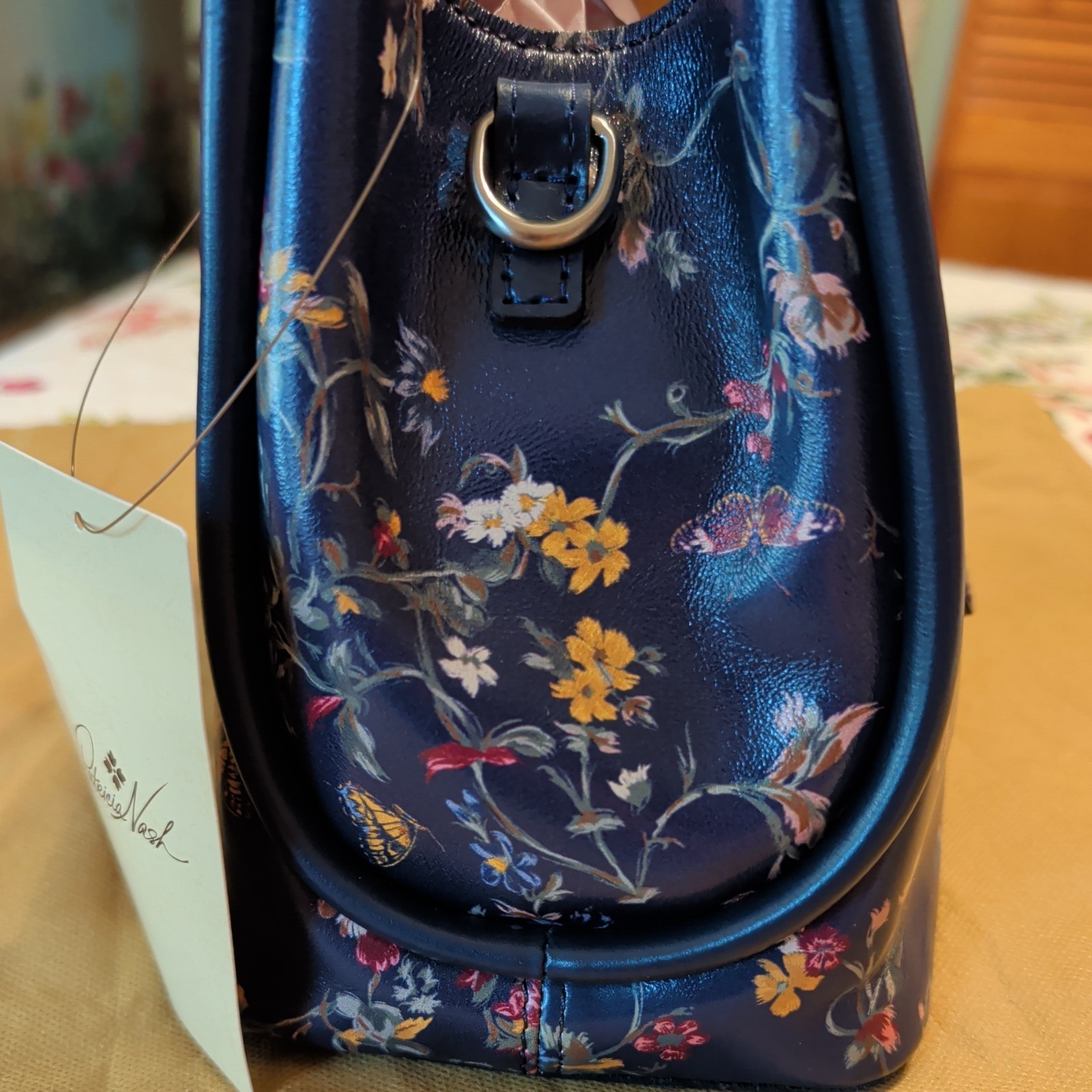 Halina/Butterfly Gardens Navy Top Handle w/Detach Strap/ By Patricia Nash