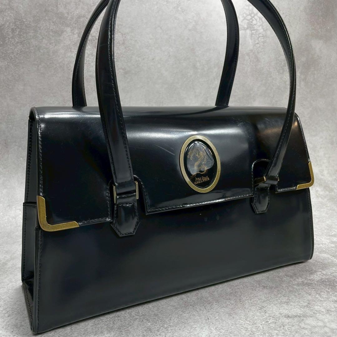 Jean Paul Gaultier Dragon Cameo Tote Bag Black Leather 18.5cm