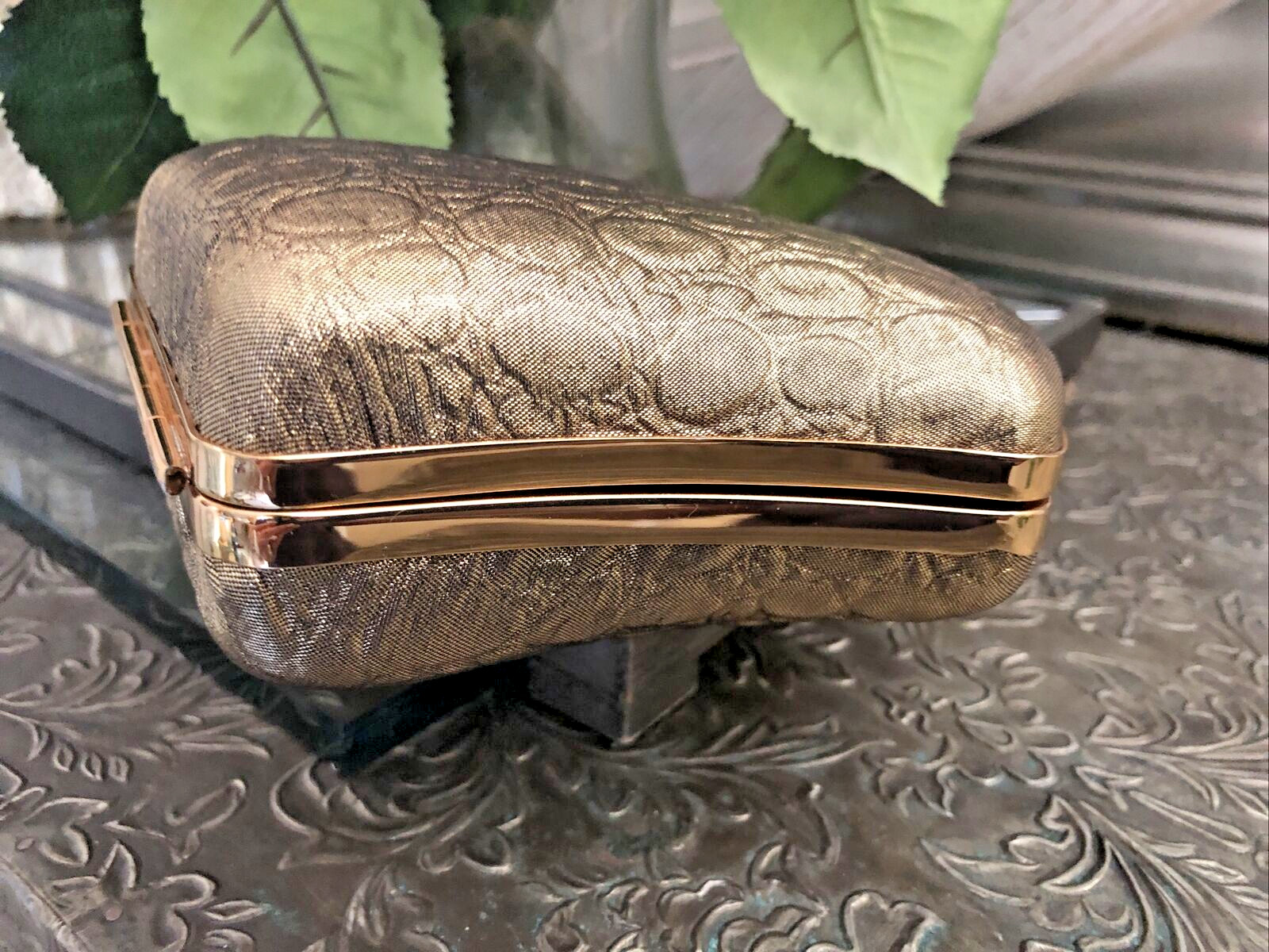 Inge Christopher Luxury Evening Mini Gold Embellished Hard Case Occasional Bag