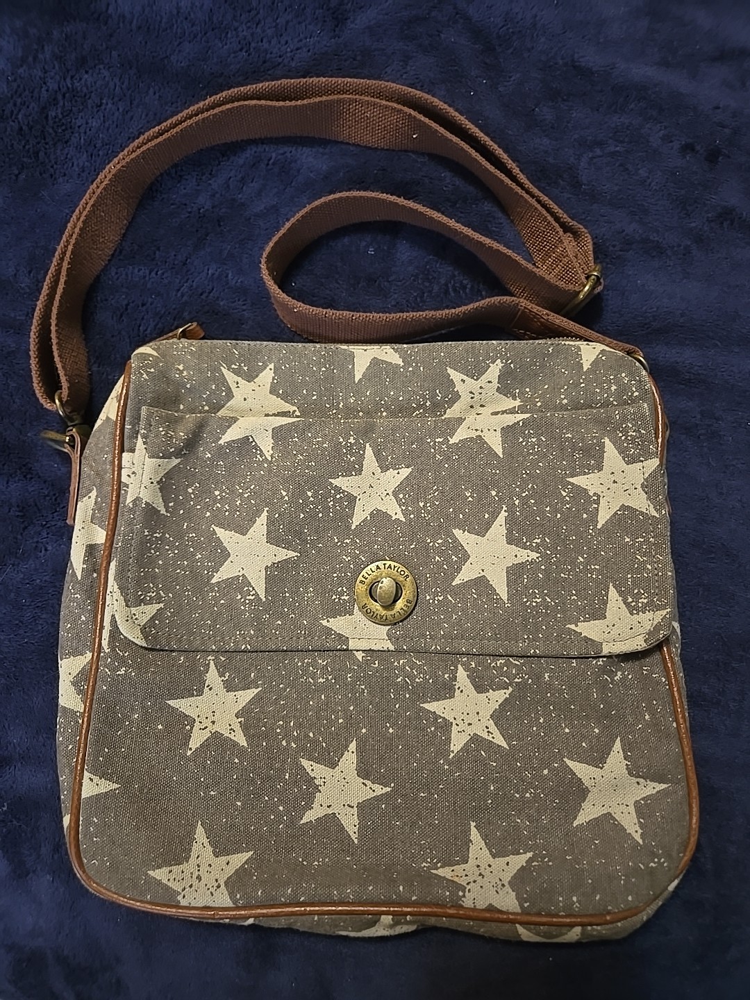 Bella Taylor- Canvas Fabric Crossbody Shoulder Bag Brown with Stars
