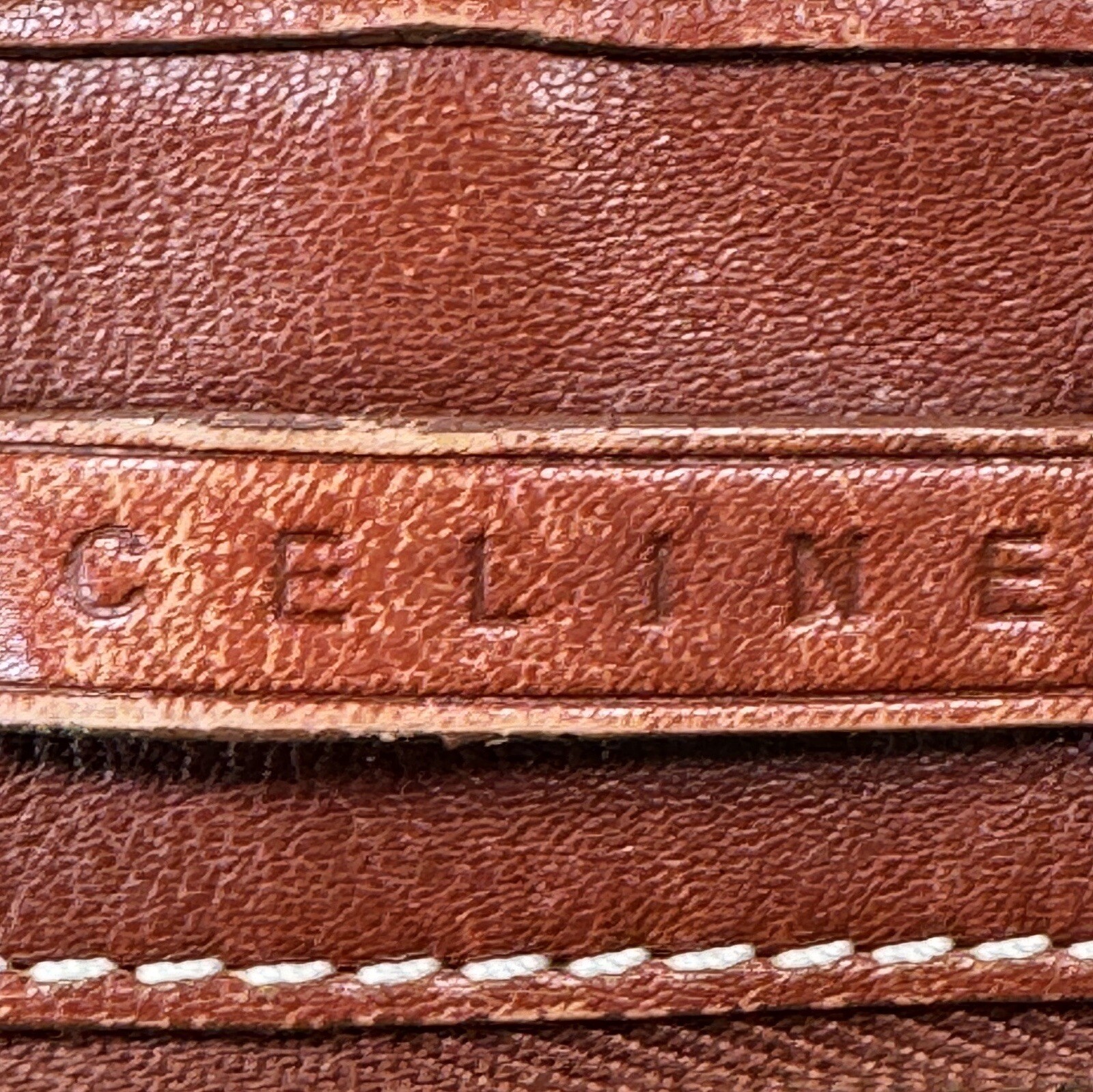 Celine Macadam Pattern Shoulder Bag Tote Authentic Brown Logo Aqua Handles