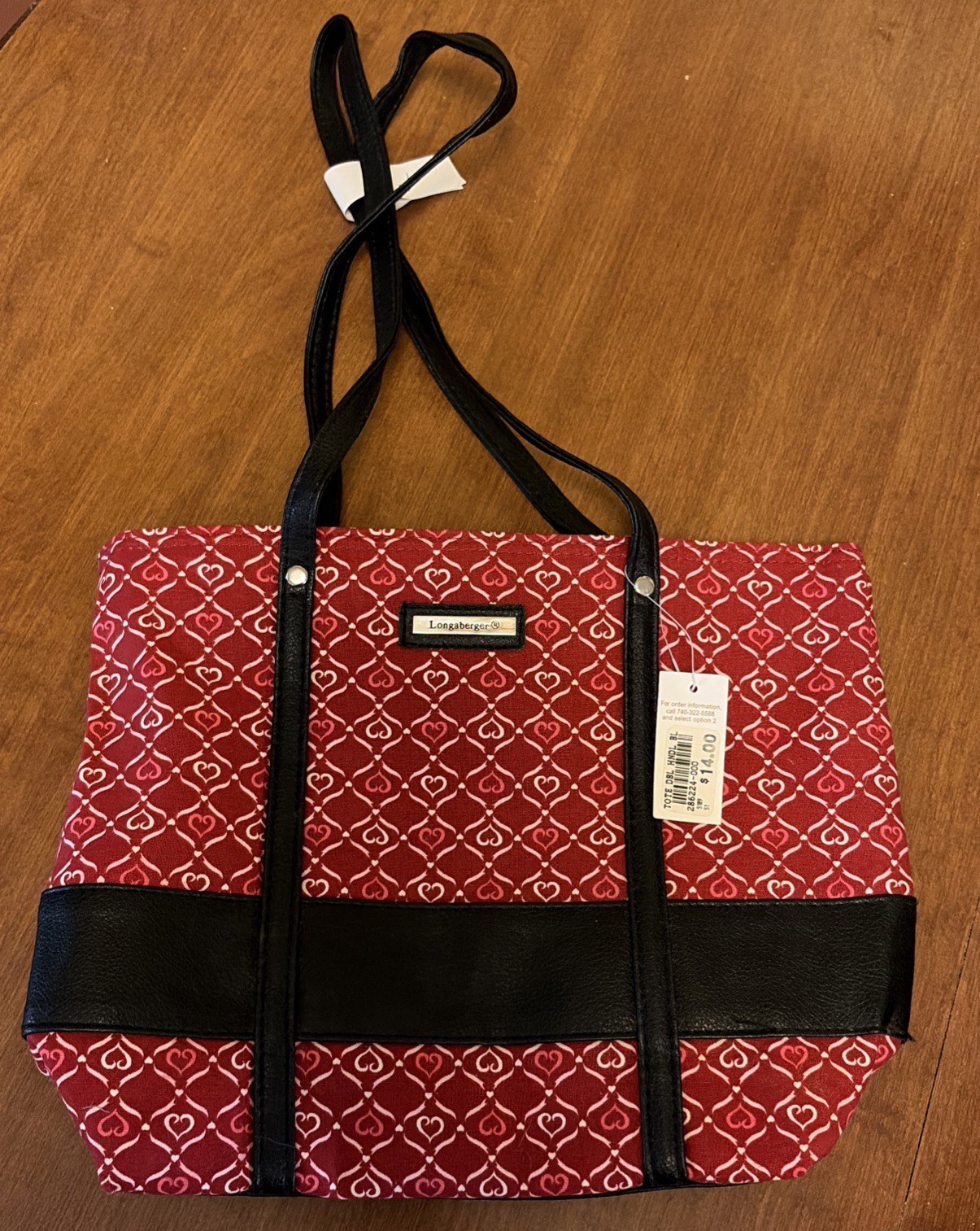 NEW** Longaberger Homestead red and white hearts pattern Tote Bag