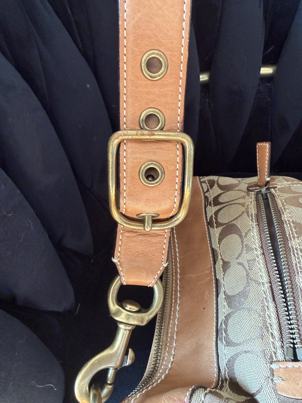 Coach 10403 Tan Brown Logo Canvas & Tan Leather Shoulder/Crossbody Purse