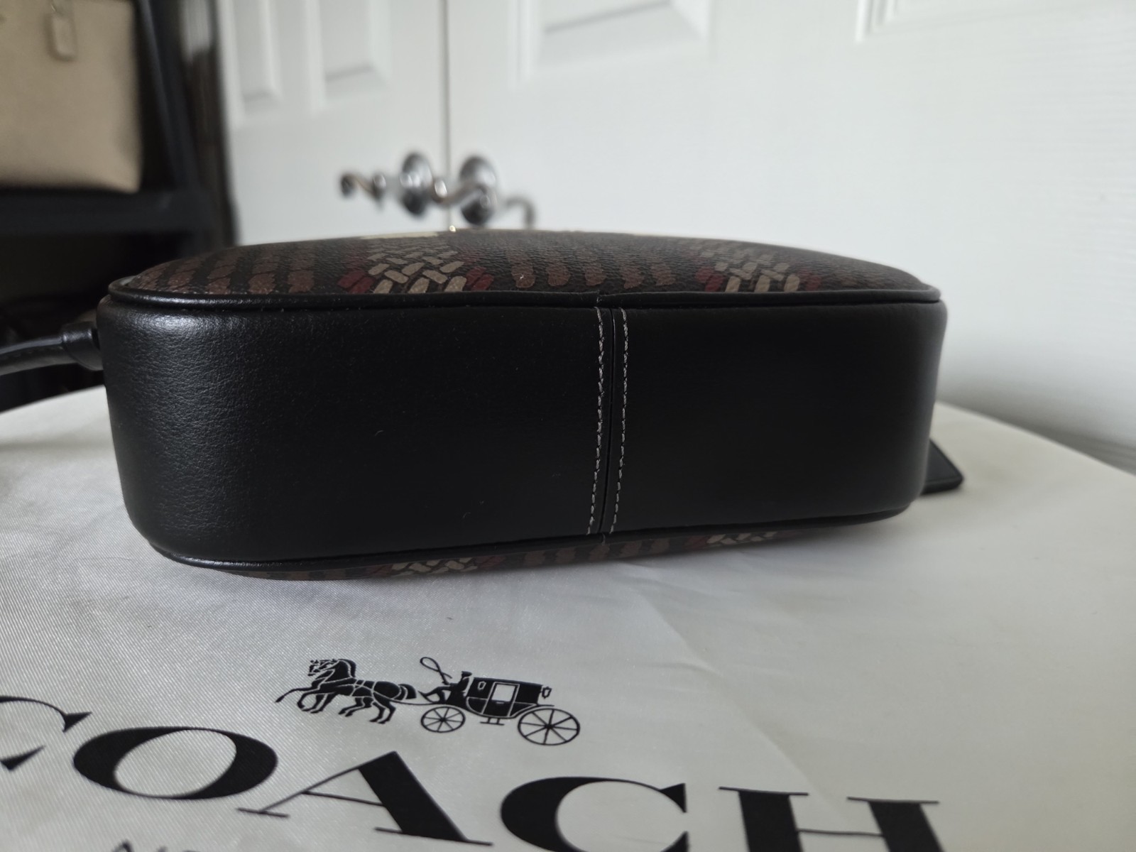 Coach Mini Jamie Camera Bag with Brushed Plaid Print Black Brown Multi
