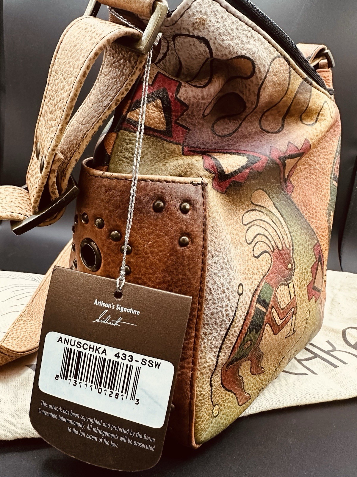 NEW Anuschka Vintage Southwest Cactus hand-painted leather shoulder crossbody.