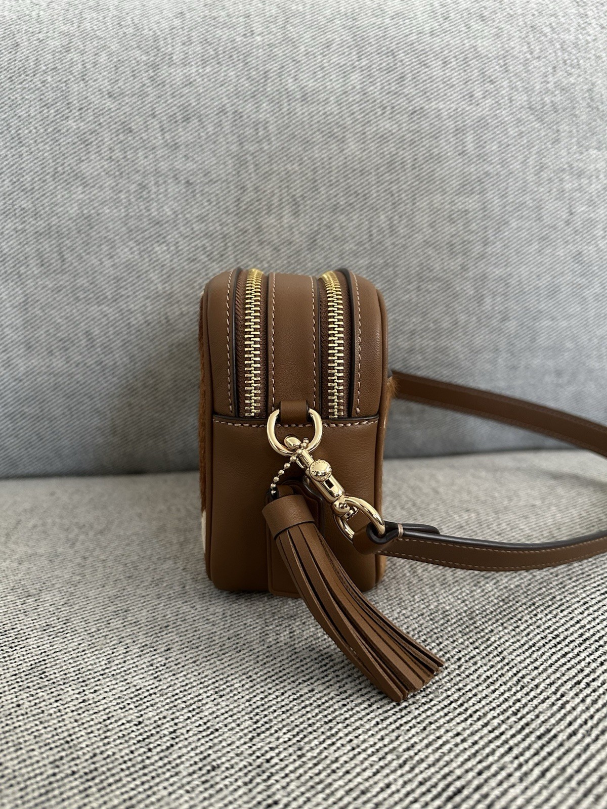 NWT Coach Mini Carey Crossbody Bag Haircalf With Cow Print CEK71 Gold/Cow Multi