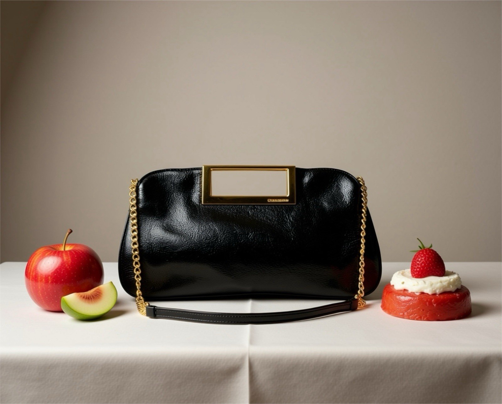 Michael Kors Berkley Large Clutch In Black Python Leather With Gold Hardware