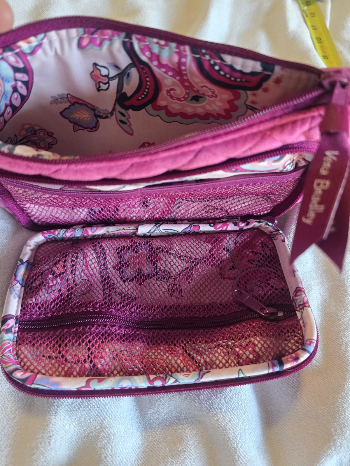 Vera Bradley Quilted Cosmetic Bag Majestic Magenta Paisley Inside Zip Travel
