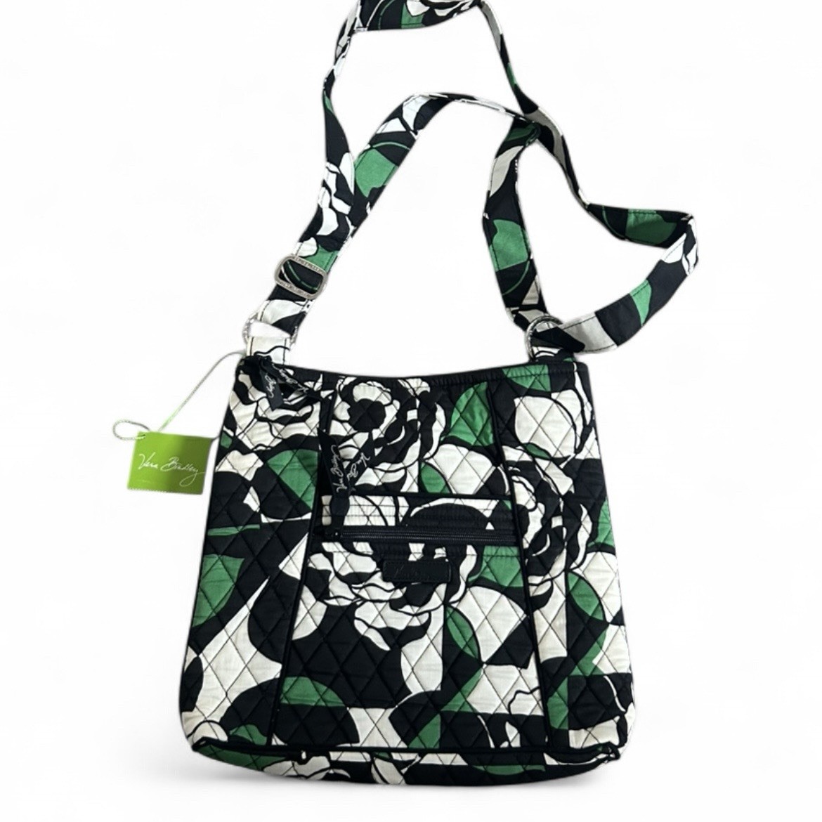 Vera Bradley Hipster Crossbody Bag Imperial Rose Quilted Green Black White