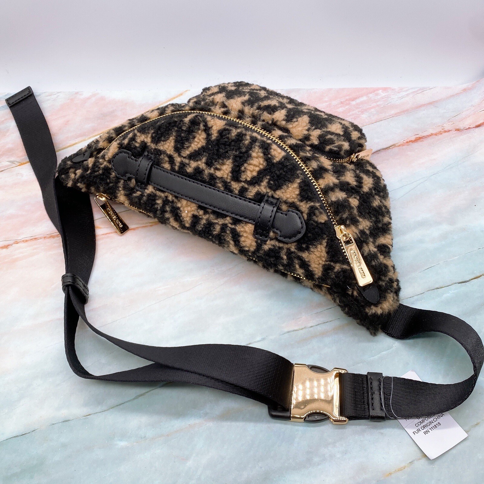 Michael Kors Erin Medium Waist Bag Fannypack Camel Black MK Multi Fur