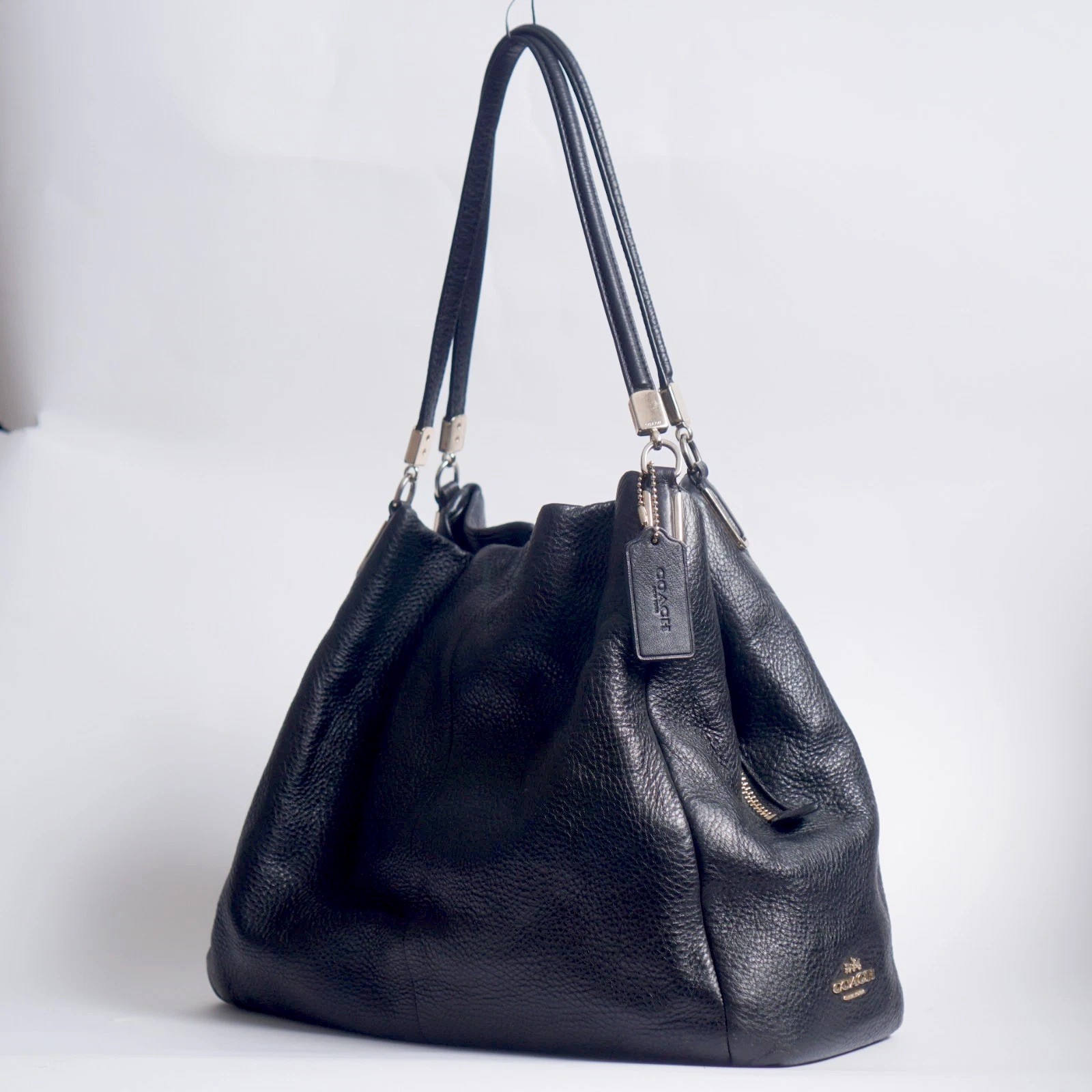 COACH 2014 Phoebe Black Pebbled Leather Triple Compartment Shoulder Bag – F34495