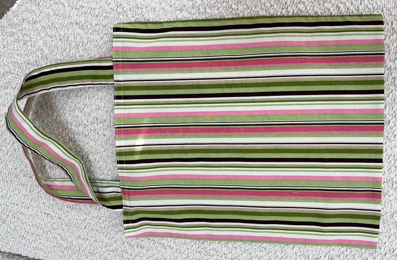 New Handmade Tote Bag – Green/Pink/Brown Stripes 16” X 14.5” and 8.5″ straps