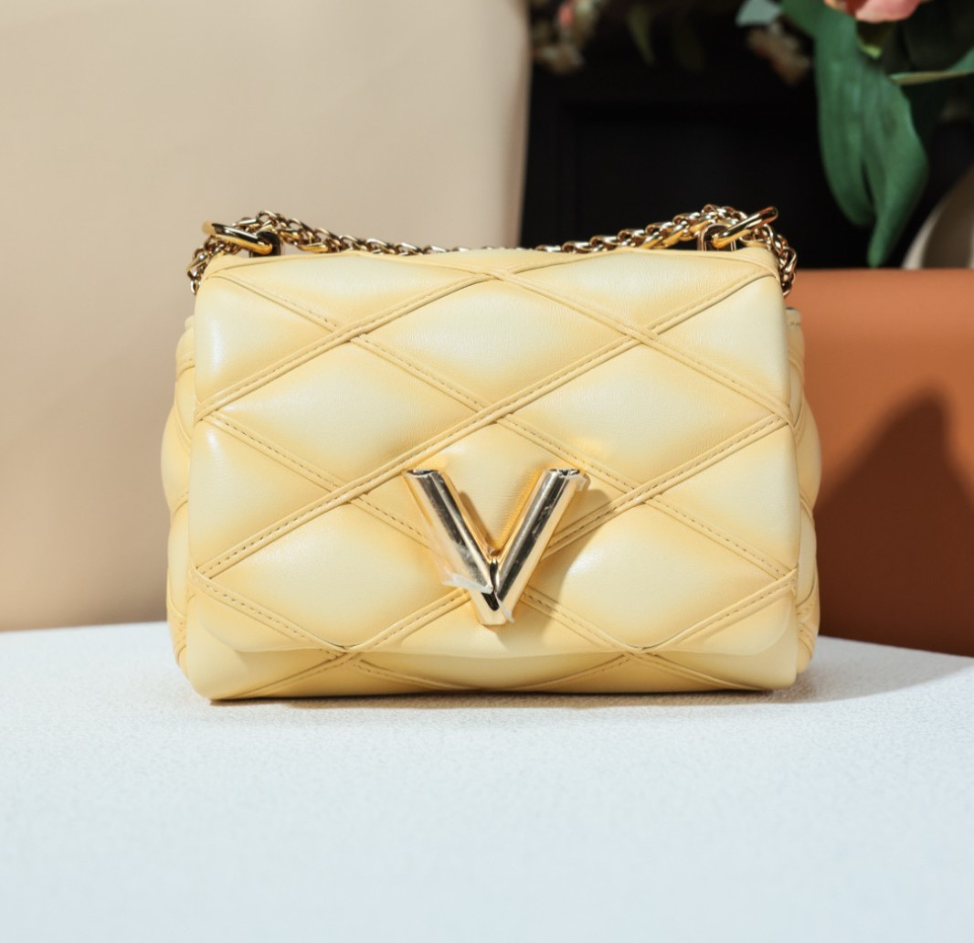 Louis Vuitton Pico GO-14 Chain Shoulder Bag Yellow Women Fashion