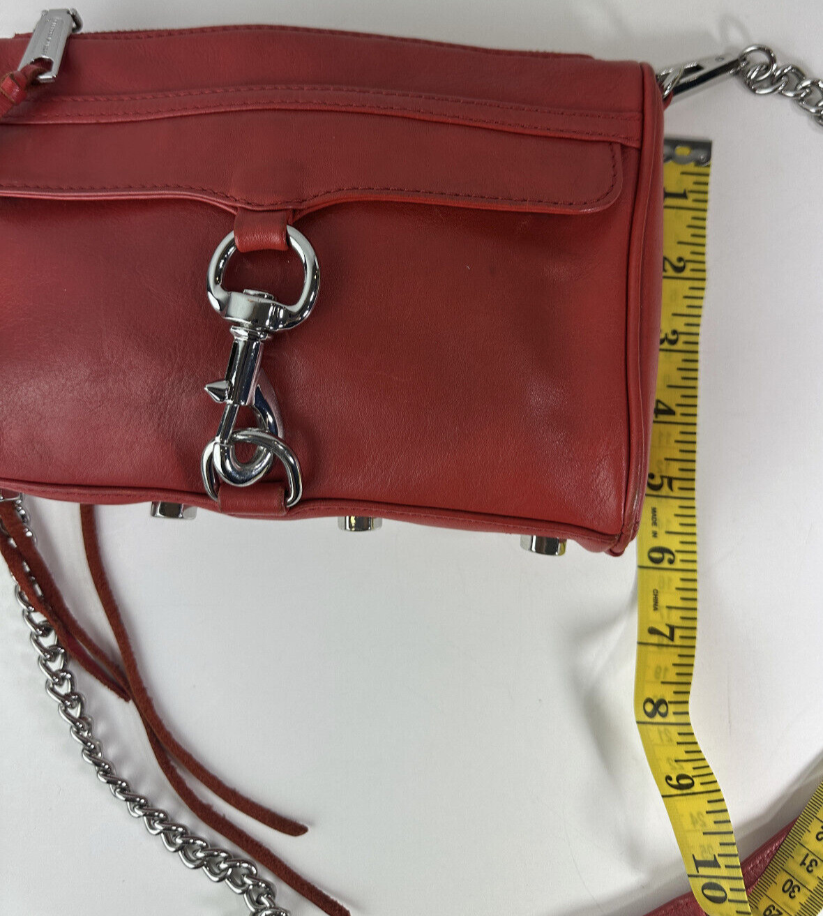 Rebecca Minkoff Mini Mac Crossbody Bag Red Leather Purse Chain Strap Studded
