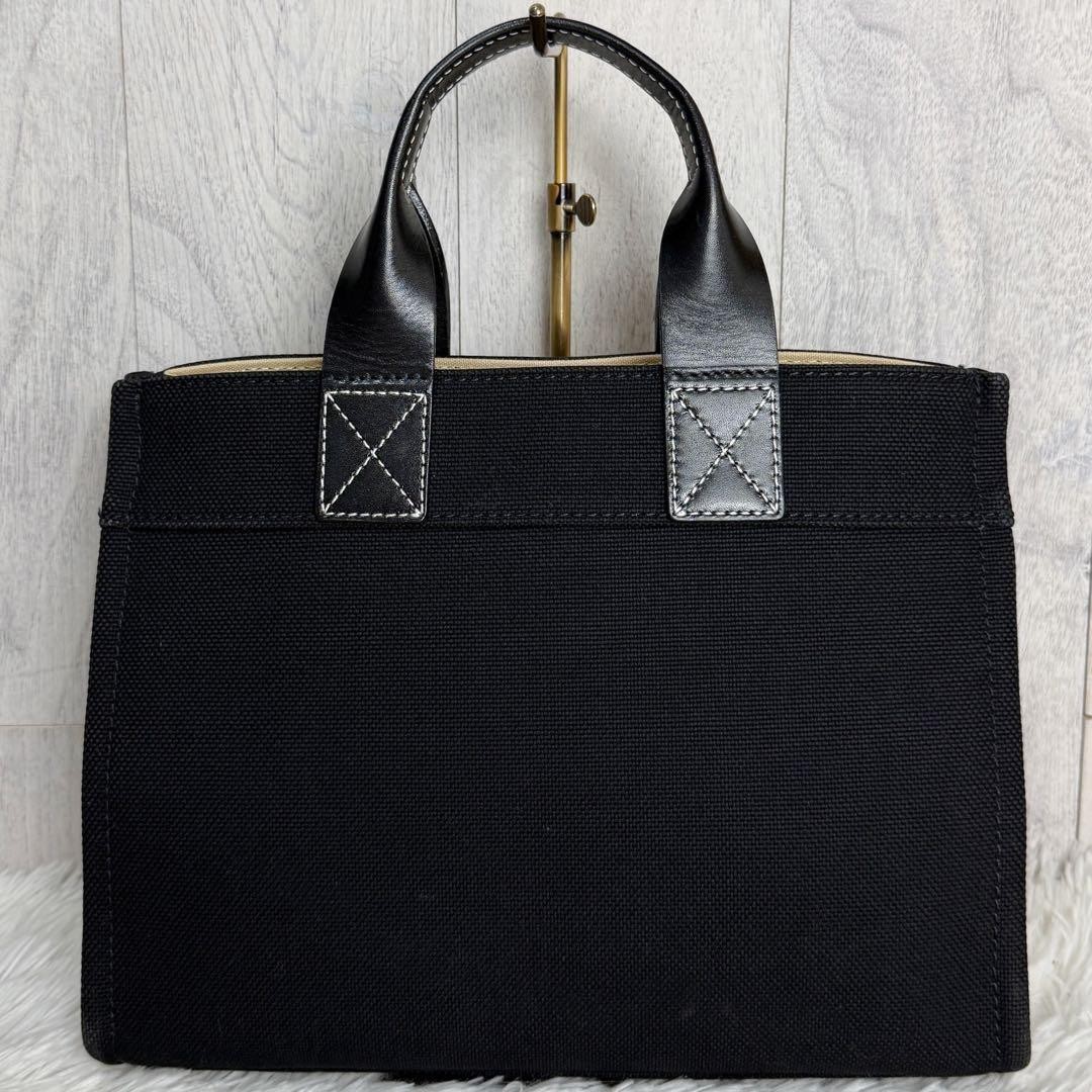 Burberry Horse Logo Canvas Tote Bag Black Leather Trim Authentic Women’s