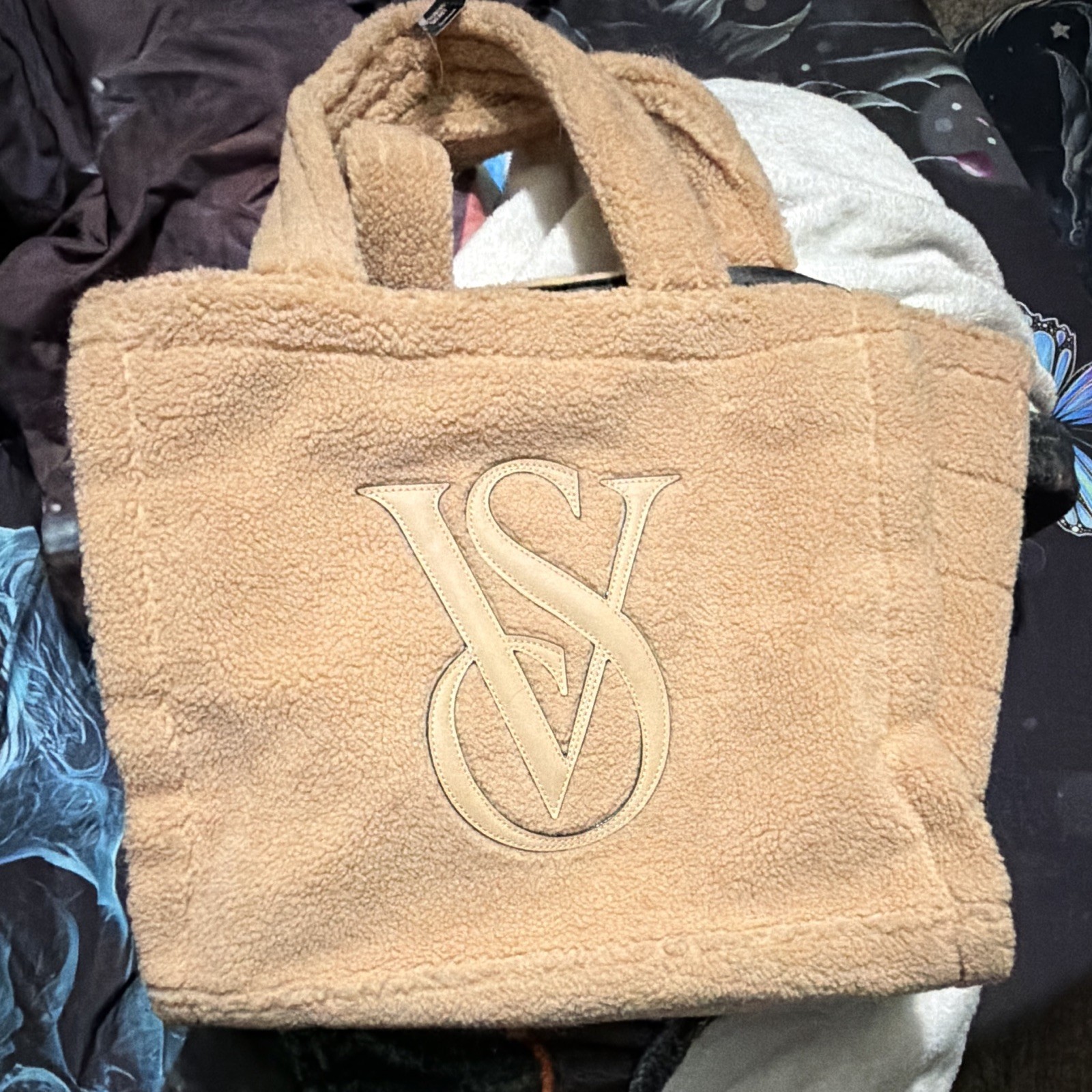 Victoria’s Secret Beige Logo Tote Bag Snap Closure Lined Inner Pockets