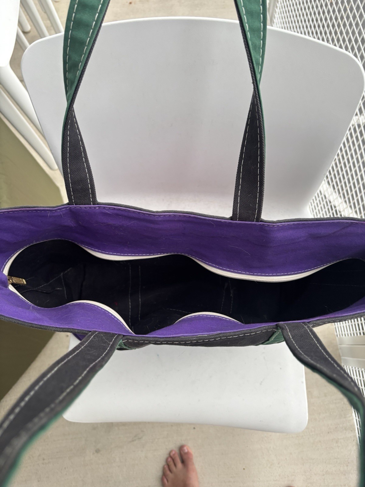 L.L. Bean Vintage Boat and Tote Bag 1980s Color Way Green Black Purple USA Made