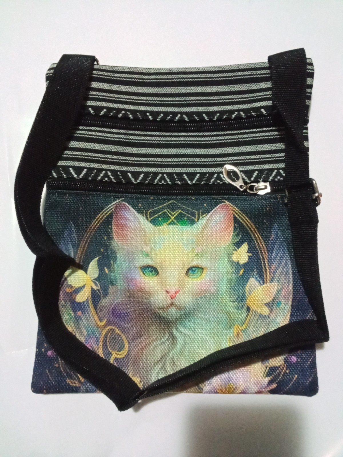 CASUAL WITCHY MAGIC FAIRY CAT WINGS w/FLOWERS AND BUTTERFLIES CROSSBODY BAG