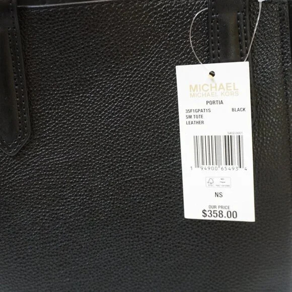 Michael Kors Portia Small Tote Black Leather and Suede 35F1GPAT1S $358 Retail FS