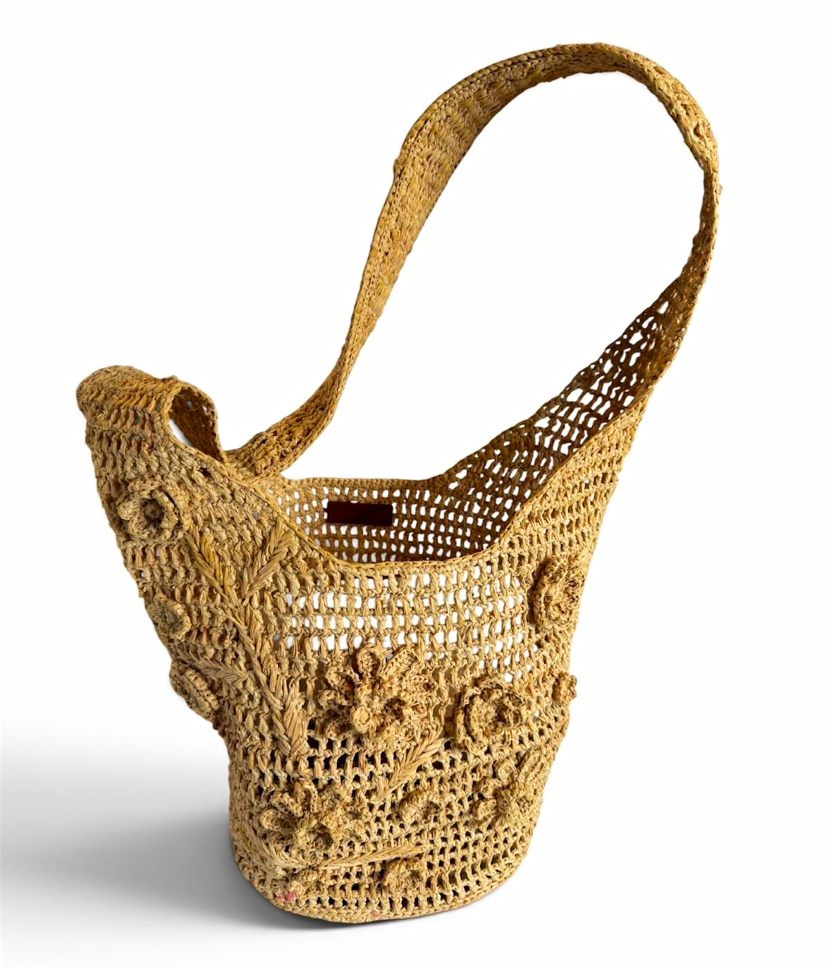 Vanessa Bruno Woven Crochet Straw Shoulder Bag, Solid Beige Women’s