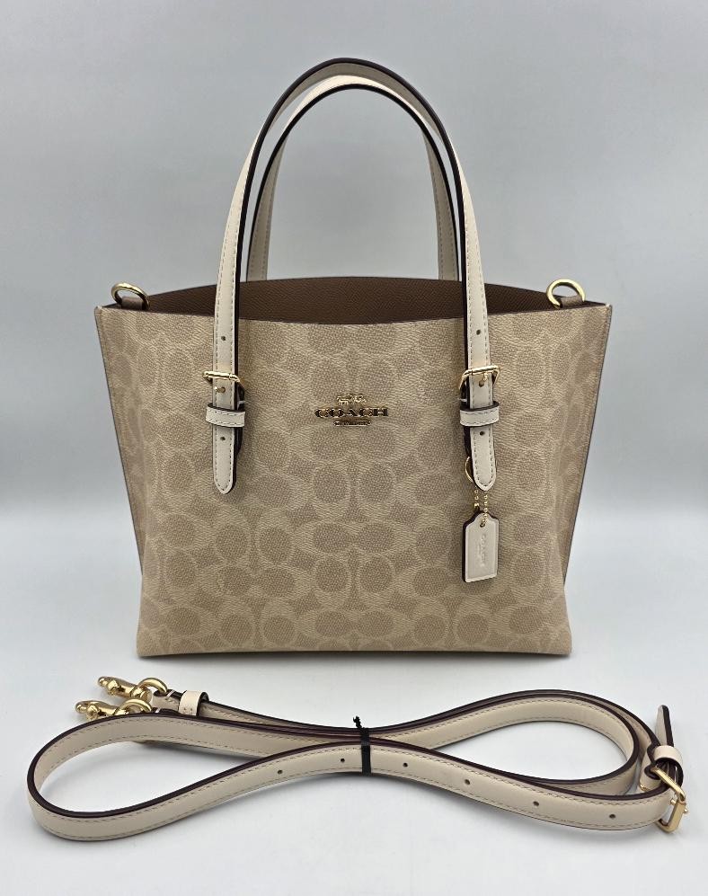 Coach CV965 Mollie Tote Bag 25 Small Signature Coated Canvas in Gold/Sand/Chalk