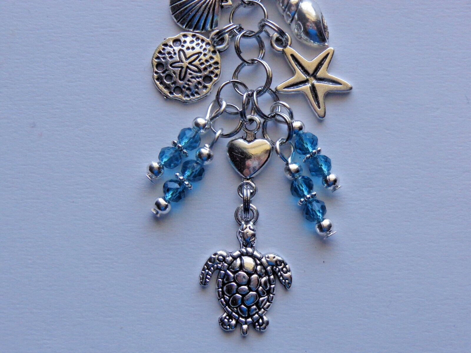 SEA TURTLE NAUTICAL STARFISH SEA SHELL KEY CHAIN PURSE CLIP BAG CHARM FOB ZIPPER